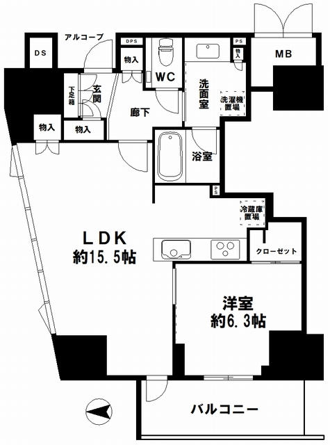 西長堀駅 徒歩3分 構造:鉄筋コンクリート造専有面積:55.52平米 ( 16.79坪 )