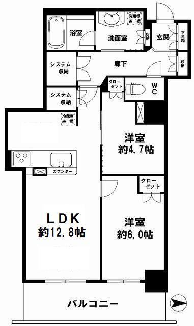阿波座駅 徒歩2分 構造:鉄筋コンクリート造専有面積:56.07平米 ( 16.96坪 )