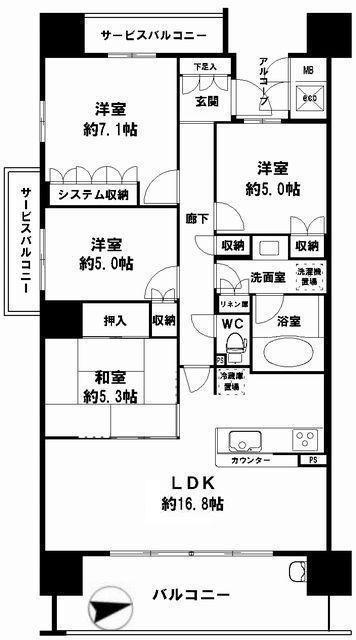 阿波座駅 徒歩2分 構造:鉄筋コンクリート造専有面積:86.04平米 ( 26.02坪 )