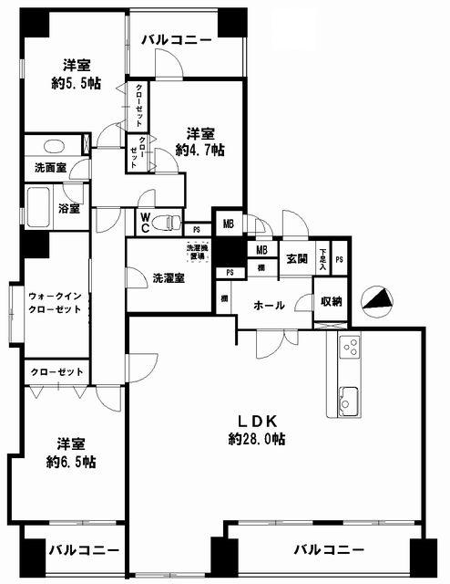 阿波座駅 徒歩2分 構造:鉄筋コンクリート造専有面積:119.35平米 ( 36.1坪 )