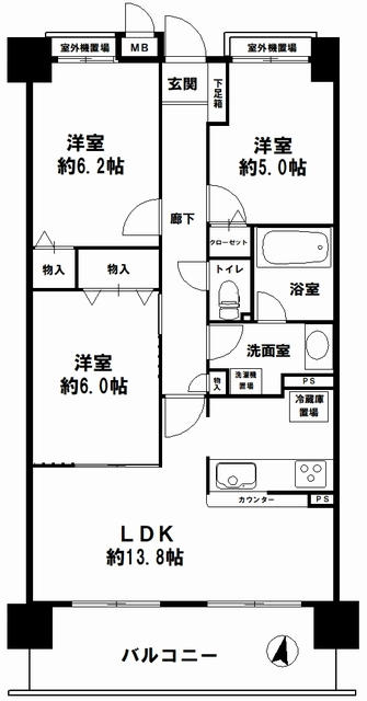 阿波座駅 徒歩9分 構造:鉄骨鉄筋コンクリート造専有面積:68.2平米 ( 20.63坪 )